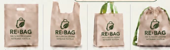 Typy tašiek RE:BAG: Taška D-cut, Taška typu tričko, Boxová taška, Sťahovacie vrecko